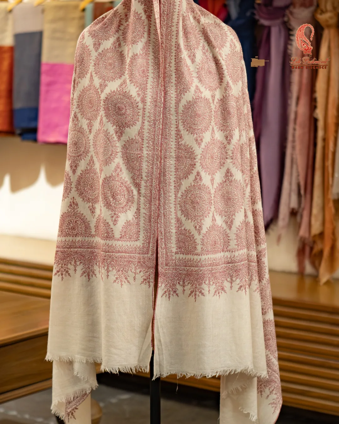 Blush & ivory motif shawl