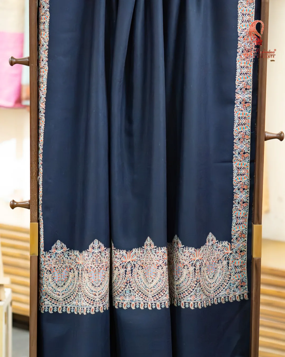Navy stole, paisley border