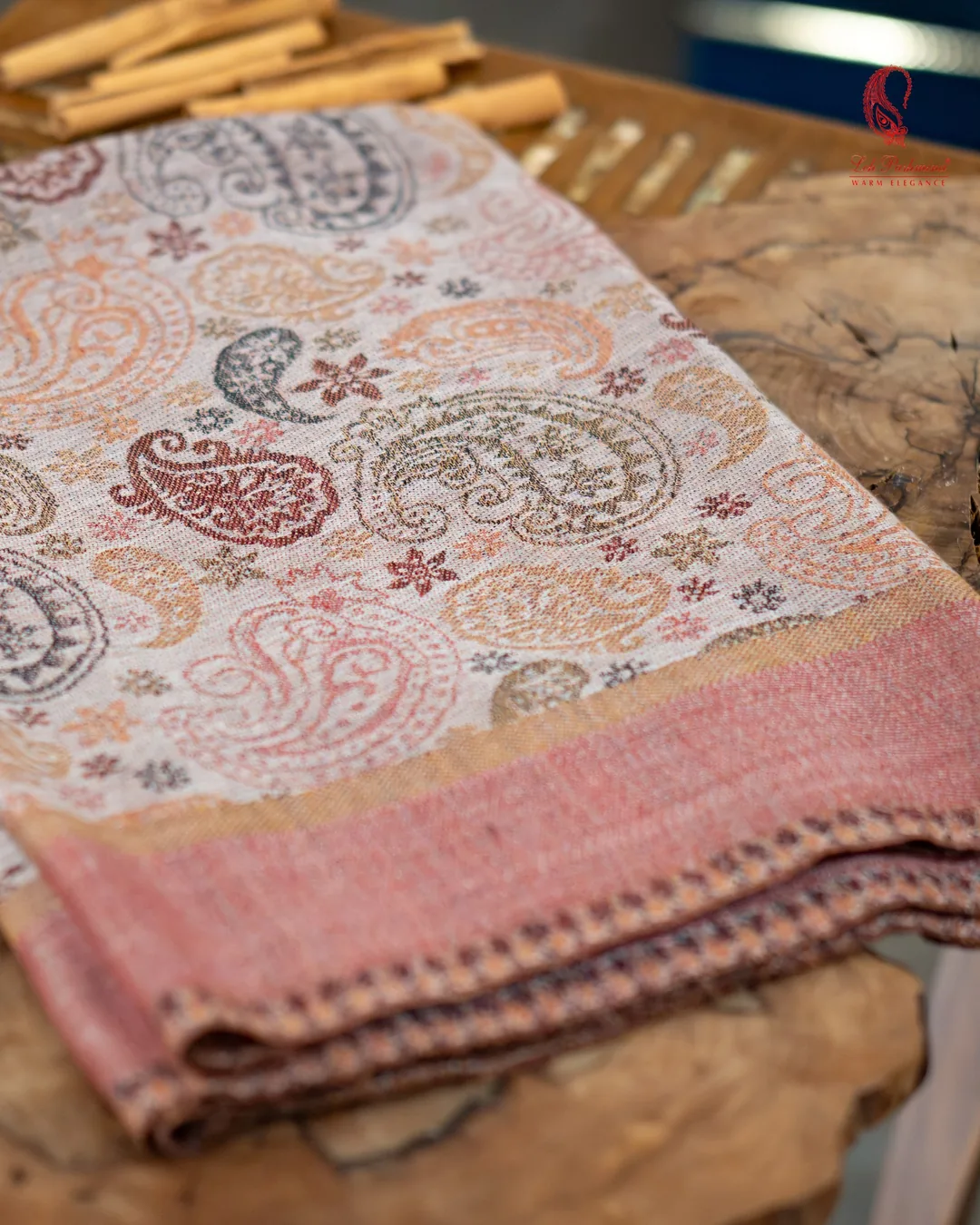 Pastel paisley stole, rose border