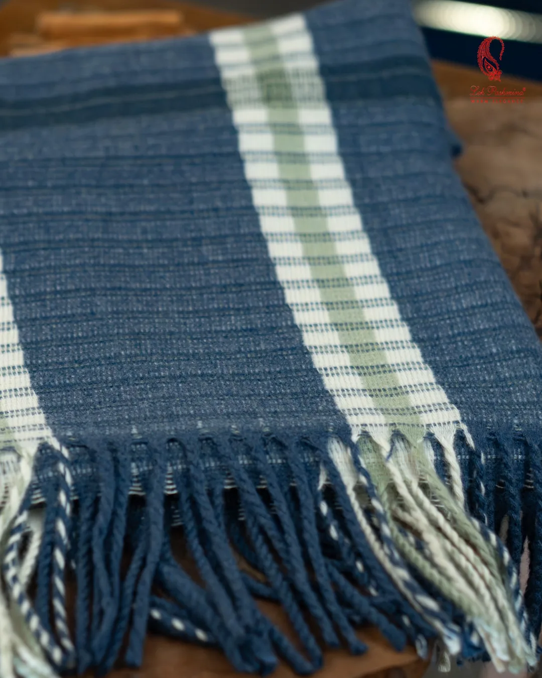 Navy & sage check stole
