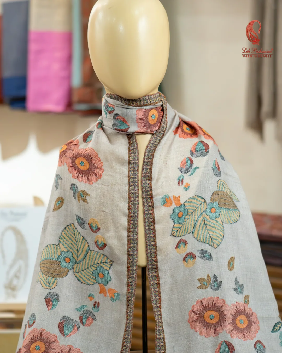 Dove grey floral scarf