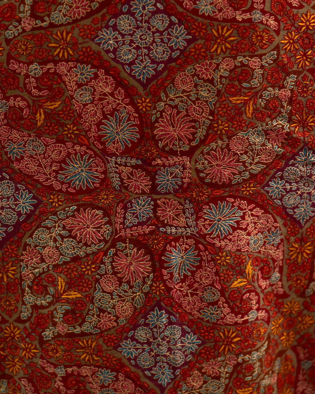 Close-up of red embroidery