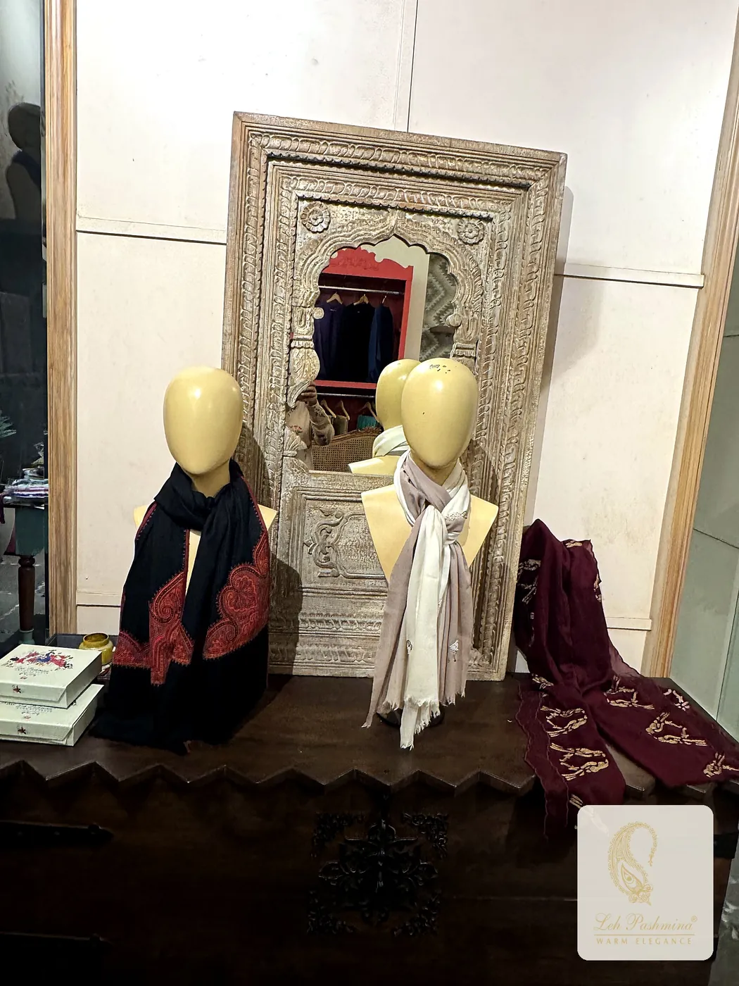 Antique mirror and scarf display