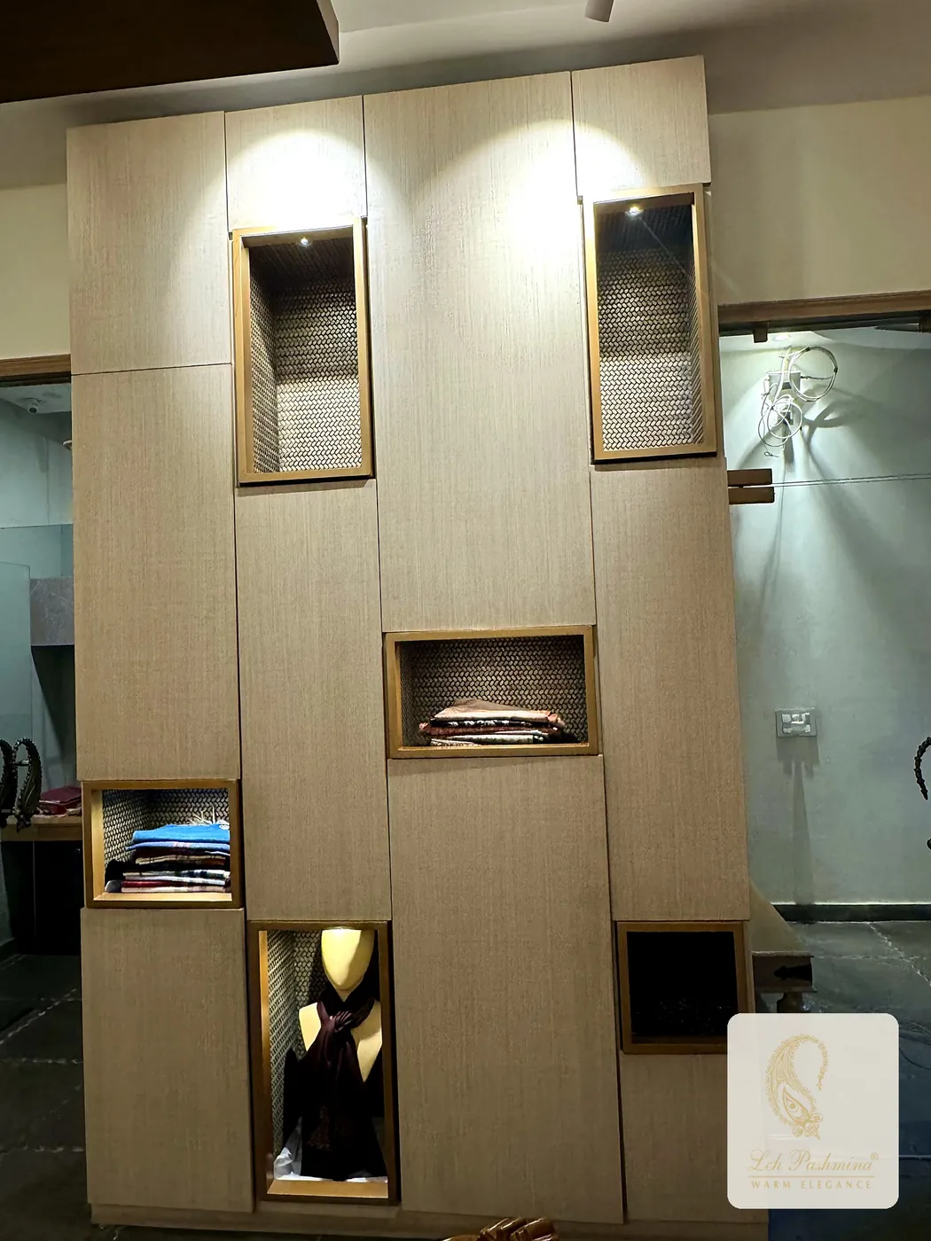 Lit wall niches in the showroom